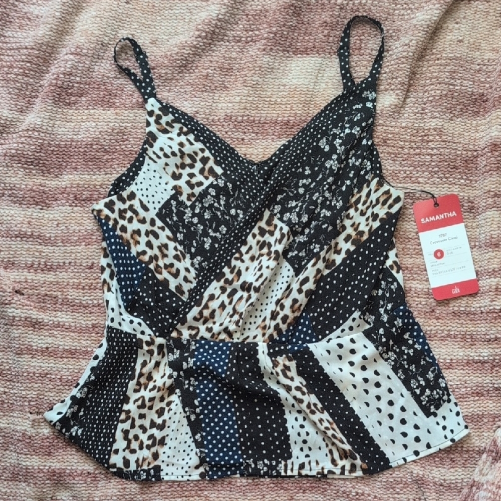 Black and White Asymmetrical Wrap Camisole